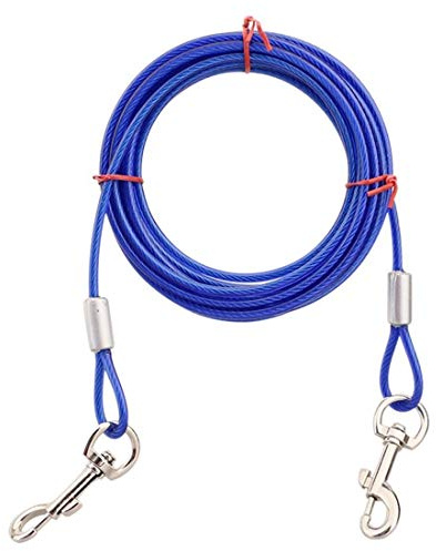 SuperglockT Edelstahl Hundeleine Doppelkopf Heavy Duty Kabelleine Hofleine Gartenleine Auslaufleine reißfeste Laufleine mit 360 Grad drehbar Karabiner für Hunde bis 35 KG (3-Meter, Blau)