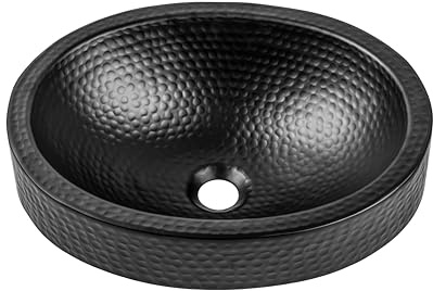 Monarch Abode Bathroom Sink – 17-Inch Oval Skirted Drop In Bathroom Sink, Top Mount Hand Hammered Matte Black Aluminum Vanity Sinks for Countertop, Powder Room, Restroom, Drop in Sinks for Bathrooms