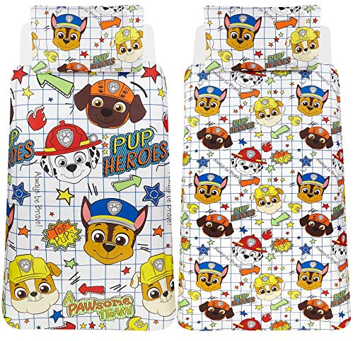 Paw Patrol Blueprint Single Duvet Cover - Reversible Two Sided Official Bedding Duvet Cover With Matching Pillow Case - Chase, Marshall, Rubble & Zouma