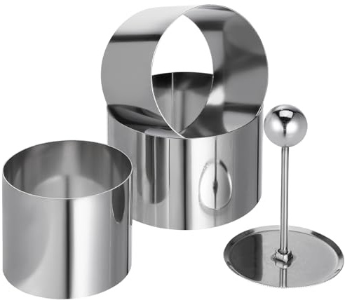 YARNOW 3pcs Round Stainless Steel Cold Dish Mold Practical Kitchen Utensils for Home and Restaurant Cold Dish Shaper with Presser for Plating and Decoration