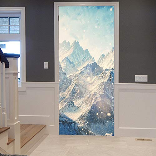 A.Monamour Türtapete Selbstklebend Türfolie Türposter 3D Schöner Berg Blick Mit Schneebedecktem Natur Landschafts Druck Vinyl Folie Türdeko Tapete Wandbild Türaufkleber Türtattoo 77 x 200 cm