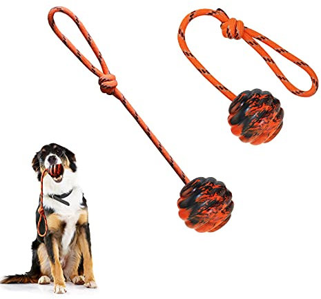 Vitalili 2Pcs Dog Training Ball on Rope - Exercise & Reward Toy for Dogs - Chew, Pull, Throw, Tug & Fetch - Belgian Malinois Gifts