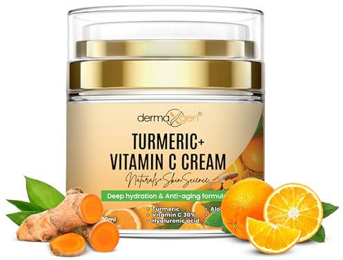 Turmeric Face Cream + 30% Vitamin C Glow Boosting Moisturizer & Skin Repairing, Hydrating with Organic Ingredients Anti-Aging Facial Cream, Normal, Dry, Oily & Combination Skin - 1.7 FL OZ