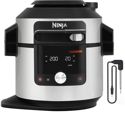 Ninja Foodi MAX 15-in-1 SmartLid Multi-Cooker 7.5L with Digital Probe, Electric Pressure Cooker & Air Fryer, Slow Cook and more, Cooks 6 Portions, Stainless Steel/Black OL750UK