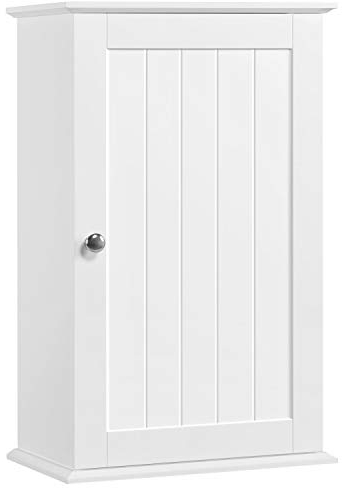 Yaheetech Mobile da Muro, Mobiletto Pensile Bagno cona Anta e Ripiano Regolabile, Armadietto da Parete, Mobile Sospeso Bianco