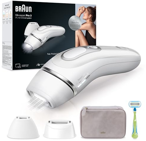 Braun IPL Silk Expert Pro 3 Haarentfernungsgerät Damen/Herren, dauerhaft sichtbare Haarentfernung, Venus Rasierer & Tasche, Alternative zur Laser Haarentfernung, Geschenk Frau, PL3133, weiß/silber