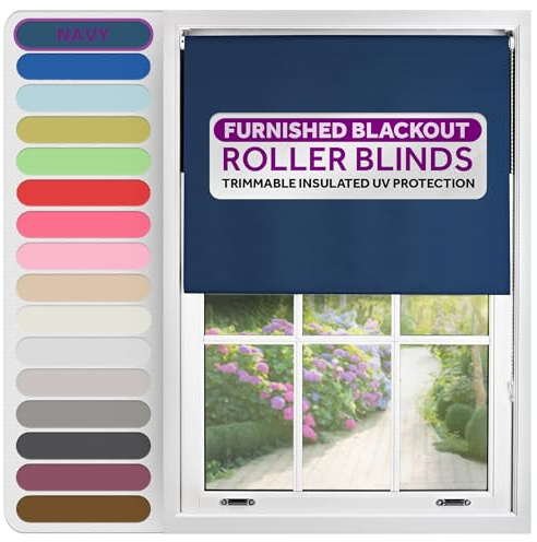 FURNISHED Tende a rullo Tende a rullo oscuranti termiche - Tagliabili Isolanti Protezione UV Sicure per bambini Facili da installare Tende per finestre per casa, Blu navy, 80W x 210H cm