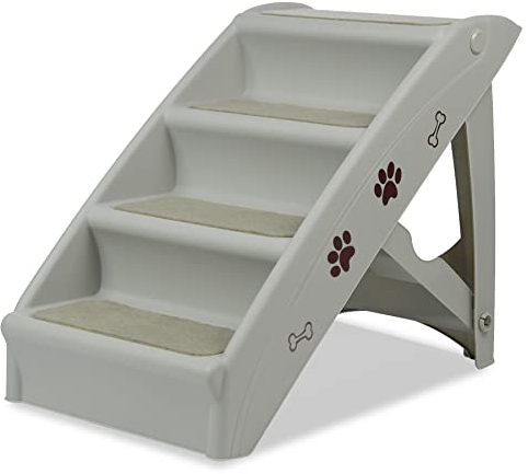 Froadp 49x38x61cm Klappbare Treppen für Hunde aus Kunststoff Faltbare Hundetreppe mit 4 Stufen & Filz Matte rutschfeste Katzentreppe Bett Balkon Sofa Tragebare Haustiertreppe für Hund Katzen (Grau)