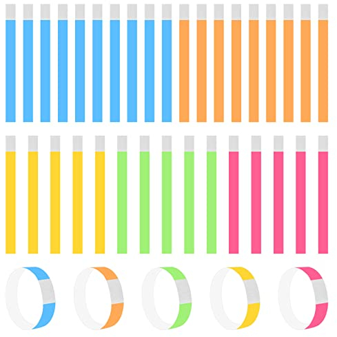 150 Piezas Pulseras Identificativas Pulsera de Papel Sintético Pulseras Entrada Impermeable Pulseras Billete para Seguridad y Control para Evento Festivale Parque Acuático Fiesta 5 Colores Disponibles