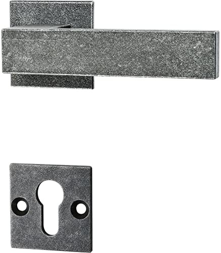 HALCÖ Lech Door Handle Set on Square Rosette PZ with High Old Spring Door Fitting for TS 50 mm Iron
