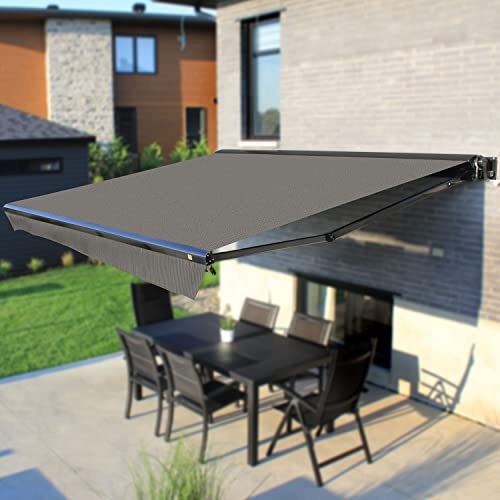 Multiple Awnings - Retractable Sun Shade | Semi-Cassette Awning with Black Casing | Convenient Hand Crank Lever | Brasilia Europa Collection | 10' W x 8' L - Grey