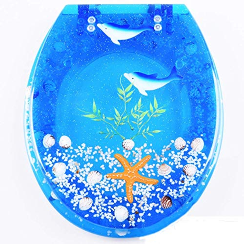 Ocean Series Art Standard-Toilettensitz Aus Kunstharz Mit Deckel, Strapazierfähiger Toilettendeckel Mit Delfin, Seestern, Hummer Für Ovale Toilette,C (A) (A)