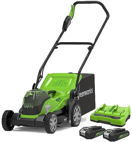Greenworks 2x24V (48V) Akku Rasenmäher für Flächen bis zu 210 m², 36 cm Schnittbreite, 40-Liter-Sack PLUS zwei 2Ah Akkus & Doppelladegerät, 3 Jahre Garantie