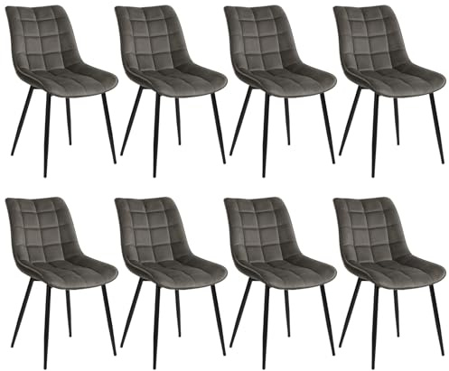 WOLTU Esszimmerstühle 8er Set, Küchenstühle gepolstert mit Rückenlehne | Sitzfläche aus Samt, mit Metallbeinen, bis 150 kg belastbar, für Wohnzimmer Küche Esszimmer, Dunkelgrau