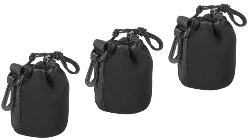 PATIKIL Kameralinsväska, draglinspåse med tjock skyddande neopren, linsfodral för DSLR-kameralins, vatten, Svart, 3.1 ID x 3.9 H, Modern