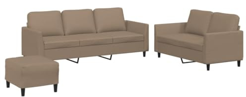 vidaXL Sofagarnitur 3-TLG., Sessel Couch mit Kissen Fußhocker, Sofa Wohnzimmersofa mit Armlehnen, Couchgarnitur Designsofa Sitzmöbel Polstermöbel, Cappuccino-Braun Kunstleder