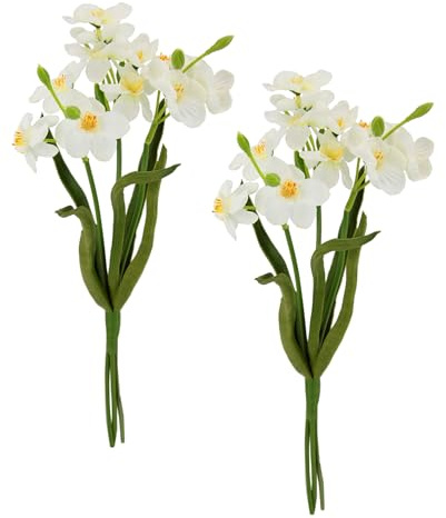 Flair Flower Künstliche Narzissen Frühlingsblumen Kunstblume Blumen Sträuße Blumenarrangements Deko Frühjahrsdekoration Narzisse Osterdeko Osterglocke Ostern Tischdeko Dekopflanze 2er Set, weiß
