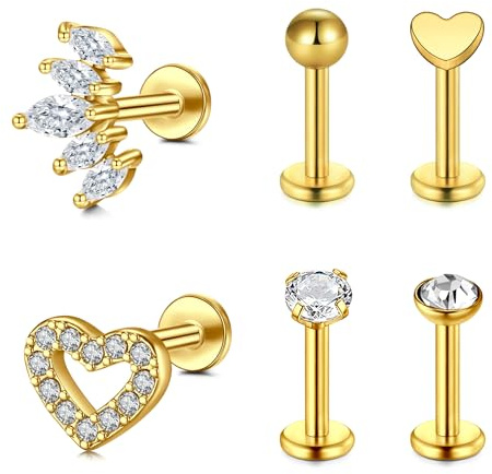 Briana Williams Tragus Piercing Ohr Helix Knorpel Ohrringe 1.2mm Edelstahl 6mm 8mm Flach Lippenpiercing Labret Stecker