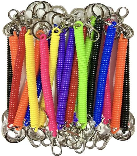 16PCS Spiral Retractable Spring Coil Keychain Theftproof Anti-lost Stretch Cord Safety Key Rings Stretchy Keychain Bracelet with for Keys Wallet Cellphone and Other Important Item, 8 Colors