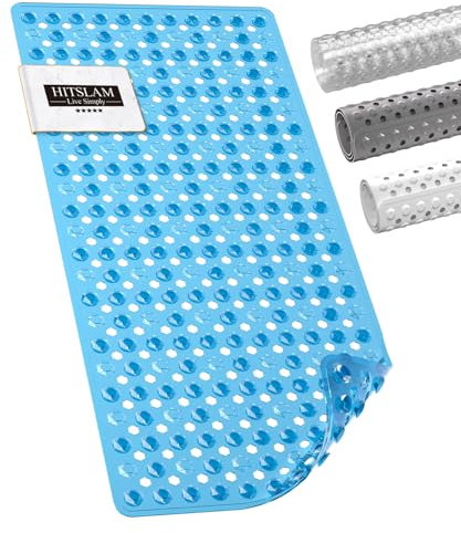 HITSLAM Badewannenmatte rutschfest, 89 x 40cm Lange Antirutschmatte Badewanne, Duschmatte rutschfest BPA Frei, Schimmelresistent & Maschinenwaschbar, Schnelltrocknend und Leicht zu Reinigen, Blau