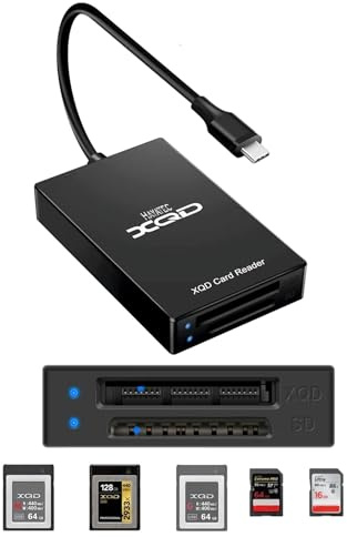HAYATEC XQD Typ-C-Kartenleser, SDXC-Speicherkartenleser, High-Speed-USB-C 3.0, Dual-Slots, kompatibel mit Sony G/M-Serie, SDHC, Windows, Mac OS, Chrome OS, Linux, für Lexar Mark XQD Kartenadapter