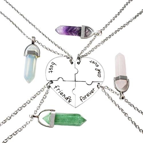TJUSPIRIT BFF Freundschaftskette für 4 Best friends Ketten Partnerketten für 4 Mädchen Damen, best friends forever and ever Herz Puzzle Heilsteine Anhänger Schmuck für Schwestern Freundin