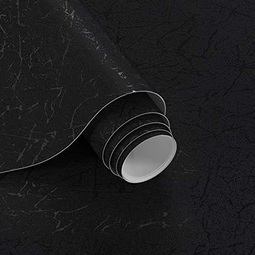 XRUIBZI Papier peint noir uni en soie 40 cm x 500 cm avec dos adhésif en plastique pour plan de travail de cuisine, papier de contact autocollant imperméable pour plan de travail de cuisine, mur
