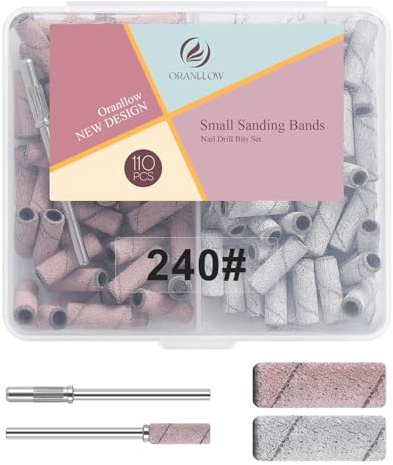 Oranllow 110pcs Small Sanding Bands Nail Drill Bits with 3.1mm Mandrel Nail Bit, 240 Fine Grit Nail File for Acrylic Nails Gel Manicures and Pedicures Salon (Zebra+Pink, 240 Grit) | 240 Fine Grit Nail File Sand, 3.1mm Mini Mandrel Nail Bit, For Acrylic Nails Gel Manicures and Pedicures, Salon, Zebra+Pink