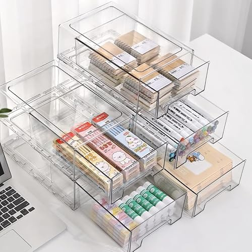 1PC Transparent Acryl Lagerung Schublade Bins, Mehrzweck stapelbar Desktop Organizer, Schreibwaren Kosmetik Lebensmittel Storage Box für Haus, Büro, Kühlschrank, Speisekammer