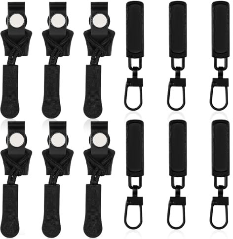 Nogeqi 12 Stück Reißverschluss Schieber Ersatz, Reisverschluss-Fix-Kit, Reißverschluss Anhänger, Reissverschluss Reparatur Set in 3 Größen, Universal Reissverschluss Zipper für Jacken Koffer Rucksäcke