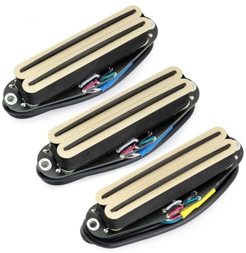 Musiclily Pro ST-DPHC Ceramico Pick Up Humbucker Formato Single Coil Super Distortion Manico Centrale Pickups Set per Chitarra Elettrica tipo Strat, Corpo Crema Rail Nero