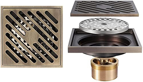 4-Zoll-Duschbodenablauf Messing-Duschablauf mit Abnehmbarer Abdeckung, Gitterrost, quadratischer Bodenablauf mit Haarsieb für Küche, Waschraum, Garage und Keller (Weiß: Bronze)