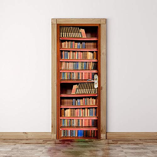 Türtapete 3D Selbstklebend TürPoster Vintage Bücherregal 3D Türaufkleber Fototapete Türfolie Abnehmbar Wandtapete PVC Wasserdichte Schlafzimmer Türaufkleber B85 x H205cm