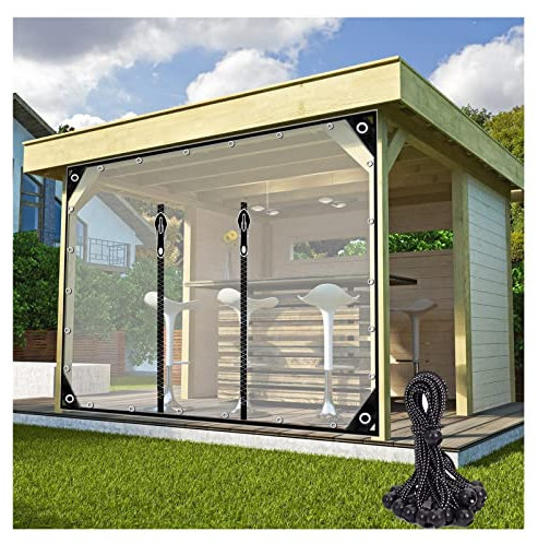 Wasserdichte transparente Vinyl-Veranda-Vorhänge mit Reißverschlusstür, 0,5 mm dick, elastische Kordel, ideal für Pergola-Abdeckungen, 2,1 x 2,2 m
