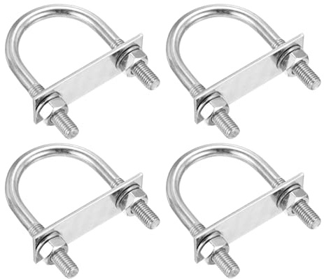 DTGN M10x51x85mm U Bolts Round Kit - 4Set - 304 Stainless Steel U-Bolt Kit with Nuts, Washers, Frame Plate - Good for Pipe, Trailer, Automotive, Leaf Spring Fastener | U-Bolt Kit with Nuts, Washers, Frame Plate Good for Pipe, Trailer, Automotive, Leaf Spring Fastener