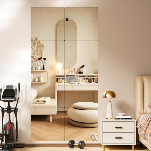 Hasipu Home Gym Mirrors, 29x29cm Glass Wall Mirror Tiles (8 PCS), Self Adhesive Mirror, 5mm Tempered Glass, Large Square Frameless Full Length Mirrors for Home Gym, Yoga Studio, Bedroom