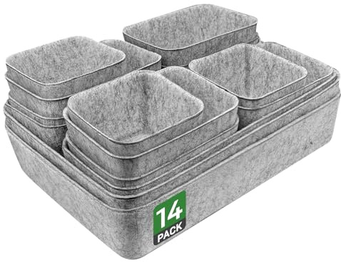 Captainfive Schubladen Organizer, kompatibel mit 80 cm IKEA MALM Kommoden | 14 Stück Filz Aufbewahrungsboxen, Schubladen Ordnungssystem für Schreibtisch, Schminktisch, Nachttisch & Schrank (Hellgrau)