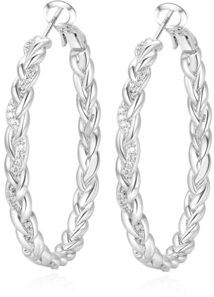 PABBEU Silber Ohrringe Creolen, 40MM Gedrehte Hypoallergen Creolen Silber 925 mit Zirkonia, Leicht Creolens Silbers Ohrringe für Damen, Geburtstag, Jahrestag, Weihnachten