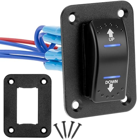 QWORK® Interrupteur à bascule momentané 7 pôles 2 positions, 15A 250V AC/20A 12V DC, LED bleue, interrupteur de inverser polarization avec câble et plaque en aluminium