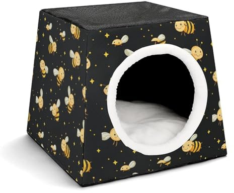 Honey Bee on Black Cat Cave Beds Cat House Cat Tent with Removable Washable Cushioned Pillow One Size