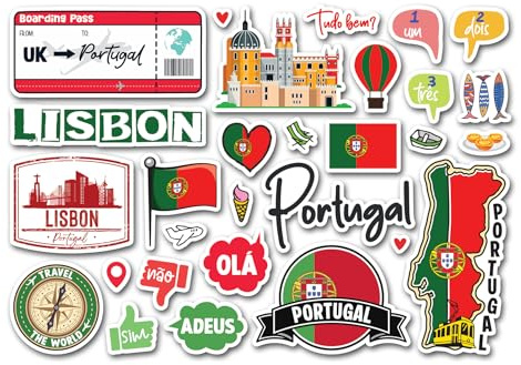 A5 Aufkleberbogen Portugal Sehenswürdigkeiten Vinyl Aufkleber – Lissabon Portugiesische Karte Flagge Reise Urlaub Landsprache Stadt Scrapbook #83345