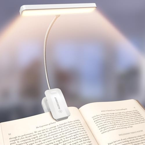 Glocusent 26 LEDs Luce per Lettura Libri a Letto, Lampada Luce da Lettura per Libro USB-C Ricaricabile con 5 Colore e 5 Luminosità, 360° Regolabile Lampada Libro per Notturna (Bianco)