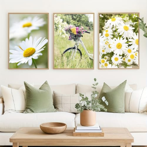 3 Poster, Gänseblümchen, 50 x 70 cm, Poster, Blume, Wanddekoration, Wohnzimmer, Natur, Leinwand, Deko, Wohnzimmer, Poster, Landschaft, Frühling, Poster, moderne Kunst, für Schlafzimmer, Erwachsene