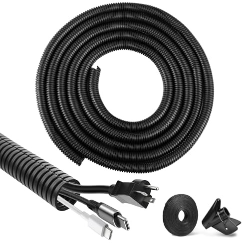 Flexible Cable Conduit Split Corrugated Loom Tubing Black Plastic Wire Protector Sleeve Outdoor Underground Cable Ducting for Car, Garden, Electrical Wire (25mm×3m)