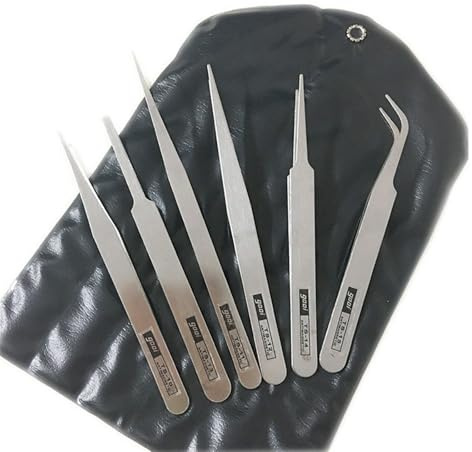 Juego de 6 pinzas de acero inoxidable dobladas rectas precisas para manualidades de electrónica y uso en laboratorio, reparación electrónica
