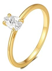 Fingerring Damen Breit, Freundschaftsringe Dünn Gold Wassertropfen-Solitaire mit Moissanit 9K Gelbgold Größe 52 (16.6)