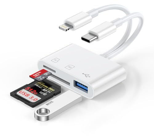 SD Card Reader for iPhone/Android, Lightning USB C SD Card Reader with SD/Micro SD/USB3.0 Port, USB C Camera Memory Card Reader Type C OTG Adapter for iPhone 17/16/15/14/13/12, i-Pad, Samsung, Google