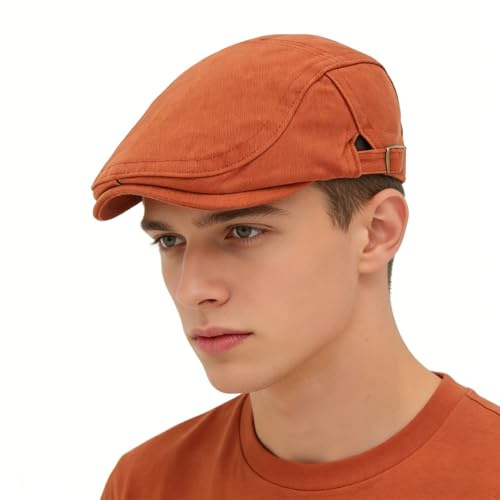 HIQIU Enfärgad glidande mössa herr – justerbar brittisk retrostil platt keps män basker murgröna hatt Newsboy keps toppig mössa damer, apelsin, one size
