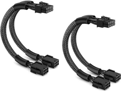 J&D Cavo Adattatore di Alimentazione Pcie, Doppio 6 Pin Femmina a 8 Pin Maschio, Rivestimento Intrecciato, 9 Pollici, Connettore Gpu per Alimentazione Scheda Grafica, Confezione da 2