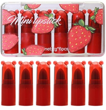 Rouge À Lèvres De Mignon Brillant Labial En Forme De Fraise 6 Pièces | Kit De Pour Rouge À Lèvres Pour Débutants Enthousiastes Femmes Beauté Bureaux Soirée Fête